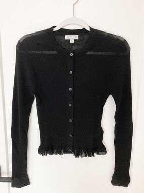 J. Crew Black Ruffle-Trim Cotton Gauze Cardigan - M